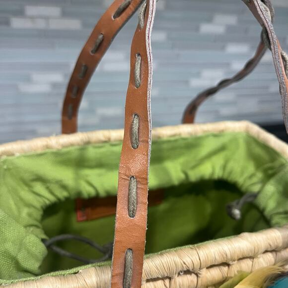 Vintage Bacamunda Bohemian Rattan Feather & Straw Tote Bag Made In Italy - Picture 3 of 10